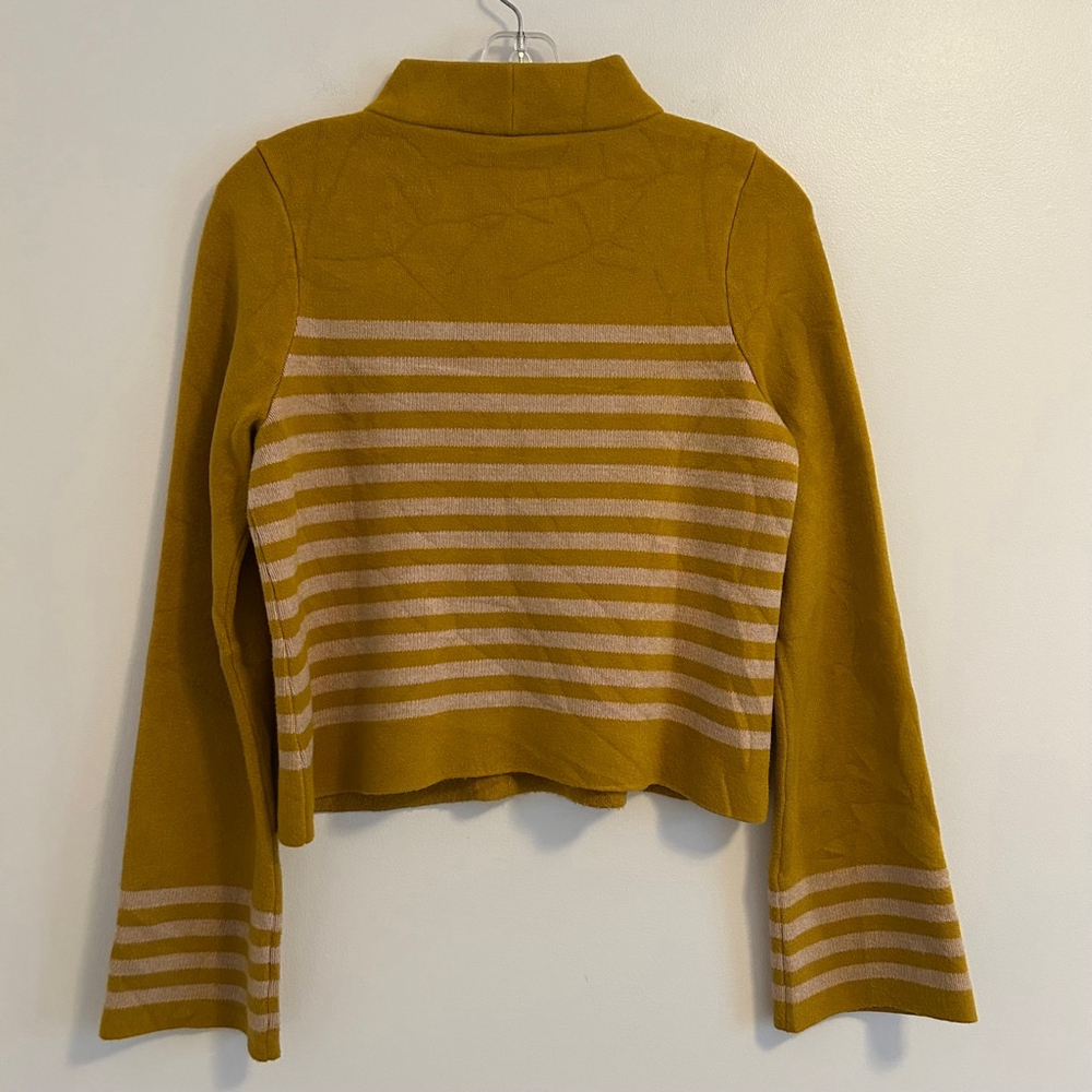 Moth Anthropologie Mock Neck Sweater Yellow Striped Knit Size Small Soft Cozy - Picture 8 of 11